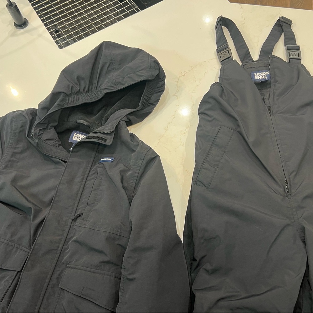 Lands' End black Hooded Jacket and Bib Set